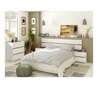 Cabecero de cama con mesitas y cómoda Tempus (4 pzs., Blanco Artik/Roble Nodi)