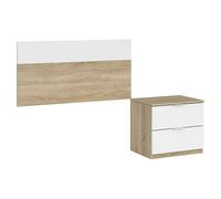 Due-Home Innovations SL Cabecero Luca Dormitorio juvenil 1 mesita 2 cajones Blanco y Roble 50x100 cm