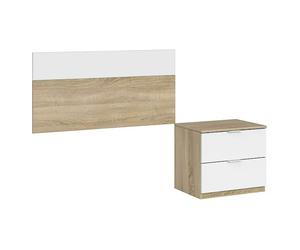 Cabecero de cama y mesita de noche Luca (Roble Canadian/Blanco Artik, 2 pzs.)