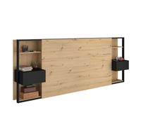 Cabecero dormitorio matrimonio stamp en color roble y negro 255x103x36