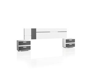 Cabecero para cama de 135-200 cm y 2 mesitas con cajones en blanco y grafito ataneq air blanco - grafito x x cm 260 cm