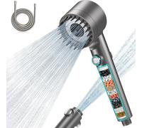 Cabezal de ducha Antikalk con filtro de 15 etapas y manguera de 1,5 metros. Cabezal de ducha de alta presión y ahorro de agua. Cesta de ducha con 3 + 1 chorros de agua