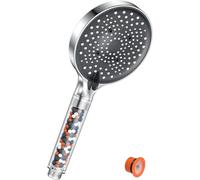 Cabezal de ducha de flujo potente con cuentas, filtro YEAUPE PRO de 130 mm, que aumenta la presión con 6 modos de baño, cabezal de ducha grande para baja presión de agua, agua dura, Cromo+negro