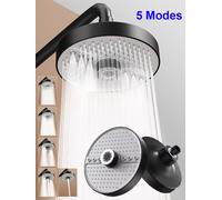 Cabezal de ducha de lluvia de gran flujo, 5 modos, ducha de supercarga, rociador superior de alta presión, accesorios de baño, novedad de 2025 Grey Top shower