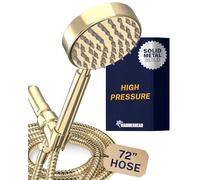 Cabezal de ducha de mano de metal con manguera y soporte, latón pulido, fabricado con acero inoxidable y latón, cabezal de ducha de mano de alta presión, manguera flexible extralarga de 72 pulgadas,