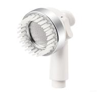 Cabezal de ducha presurizado multifuncional, lluvia de modo dual y spray burbujeante con cepillo de masaje PP para champú de lavabo de baño, plateado (blanco)