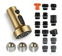 Cabezal de pulverización de repuesto para grifo extraíble, 3 modos, boquilla pulverizadora para fregadero de cocina, material ABS, con llave aireadora, negro mate (dorado)