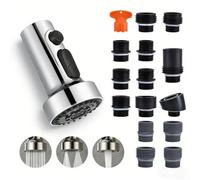 Cabezal de pulverización de repuesto para grifo extraíble, 3 modos, boquilla pulverizadora para fregadero de cocina, material ABS, con llave aireadora, negro mate (plata)