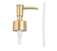 Cabezal dispensador de loción compacto con dimensiones de 93 x 56 x 33 mm y tubo de 11 cm para 28/400 botellas utilizadas en aplicaciones personales y comerciales (oro mate)