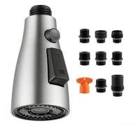 Cabezal rociador de grifo de cocina de acero inoxidable 304 con 9 conectores para grifos extraíbles, múltiples modos de flujo, acabado dorado cepillado, pieza de repuesto fácil de instalar (cepillado)