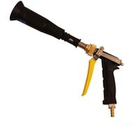 Cabezal rociador de jardín de alta presión con boquilla ajustable, conector de manguera de latón de 3/8 pulgadas, agarre de mano de acero inoxidable y goma para riego de huertos, viñedos, ganado