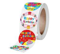 Cabilock Pegatinas Redondas de 1 Pulgada con Mensaje de Cumpleaños, Adhesivas y Fáciles de Despegar, 1 Rollo de 500 Unidades para Regalos y Fiestas