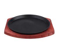 Cabilock Plato de Carne 19Cm Sartén Redonda de Hierro Fundido Antiadherente con Base de Madera de Barro Parrilla de La Parrilla Plancha de Servir Juegos de Platos para Cocinar Restaurante
