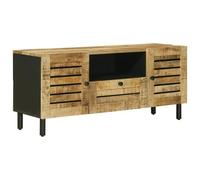 Cabinet TV Madera Mango Marron 105x33x46 cm con Pomos de Laton | Madera maciza de mango, veta , dos compartimentos, puertas abatibles, estilo contemporaneo, facil limpieza