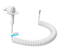 Cable alargador de 3 m con enchufe Schuko extraplano, cable espiral extensible, cable de extensión de plástico, cable de alimentación Schuko 230 V/16 A, color blanco