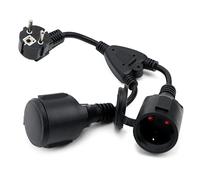 Cable Alargador de Corriente con Enchufe Doble Schuko, Prolongador de Contacto de Protección Exterior IP44 3x1,5mm² Alargo con Toma Protección Infantil Cable de Goma para Hogar Oficina Exterior, Negro