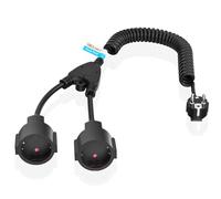 Cable Alargador en Espiral, 1 a 2 Enchufes de Protección Cable en Espiral Extensible de 0,9M a 3M máx., IP20 Cable Alargador con 2 Tomas de Corriente, Enchufe Schuko Doble 3 x 1,0 mm²(230V/16 A),Negro
