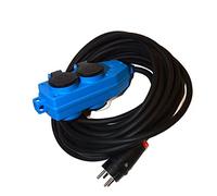 Cable alargador Hilark - 3 Hilos 2,5 mm2 - IP44 con Clavija Schuko H05VV-F 3g2,5 mm2 (3x2,5) 230 V 4 Tomas Schuko con Tapa Protectora Cable eléctrico PVC (2 m, Bloque de Tomas Schuko Azul)