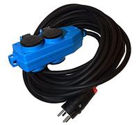 Cable alargador Hilark - 3 Hilos 2,5 mm2 - IP44 con Clavija Schuko H05VV-F 3g2,5 mm2 (3x2,5) 230 V 4 Tomas Schuko con Tapa Protectora Cable eléctrico PVC (10 m, Bloque de Tomas Schuko Azul)