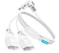 Cable alargador plano 2 m + 2 x 1 m, alargador 2 en 1, 2 x 0,75 mm², cable alargador fino, 250 V/2,5 A, adecuado para televisores y ordenadores (blanco)