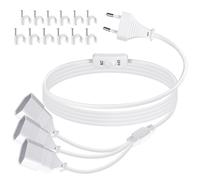 Cable alargador plano con interruptor, 2 m, enchufe europeo, cable de alimentación plano, adaptador de enchufe europeo de 3 enchufes con cable fino, distribuidor UE 2,5 A/250 V para TV con enchufe