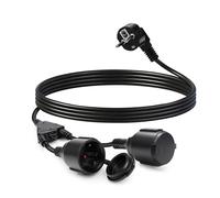 Cable Alargador Schuko 2m con 2 enchufes, IP44 Prolongador Cable Electrico, Cable Alargador Exteriores, H05VV-F 3G 1.5 mm², 16 A/250 V, Apto para Exteriores, jardín, Taller, construcció 2M