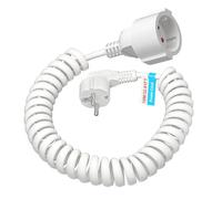Cable alargador Schuko de 10 m, cable en espiral de protección de contacto, extensible hasta 10 m máximo, IP20 (230 V/16 A), cable en espiral de 3 x 1,0 mm² con enchufe y acoplamiento Schuko, color
