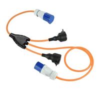 Cable de expansión 3P 16 A en T, divisor de 3 vías, cable de alimentación con 2 enchufes Schuko+1 enchufe CEE industrial para exteriores IP44