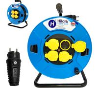Cable de extensión eléctrico Hilark para jardín, tipo H05VV-F, 3g2,5 mm², enrollado en carrete, con 4 enchufes Schuko (20 metros, color )