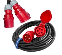 Cable de extensión para corriente industrial, marca CEE, goma, tipo H07RN-F, 5G6, 20 metros, 32A, con enchufe y conector