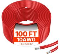 Cable de extensión para panel solar, 30.48 metros / 100 pies, calibre 10AWG, impermeable, cable fotovoltaico de 6 mm², color rojo