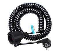 Cable de Extensión Schuko, Cable Espiral de Contacto de Protección Extensible de 0,6 m a 2 m máx, Cable de Alargador IP20(230V/16 A), 3 x 1,0 mm² con Enchufe y Acoplamiento Schuko, Negro