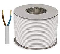 Cable eléctrico redondo de PVC de cobre - 3182Y 2 núcleos x 1,5 mm² 15 Amp Cable flexible de PVC cortado a la longitud Flex-Wire Resistencia a altas temperaturas (blanco, 5 metros)