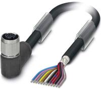 Cable sensor M12, PUR, conector de 12 pines, ángulo recto, apantallado/flexible. Codificación A, longitud de 7,0 metros, color intenso RAL 9005