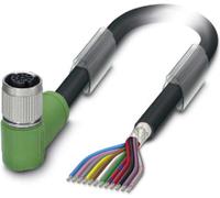 Cable sensor M12, PUR, conector de 12 polos, ángulo recto, apantallado/flexible. Codificación A, longitud de 10,0 metros