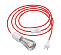 Cable textil de 3 m LEHA II interruptor de enchufe porcelana roja + lámpara LED