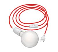 Cable textil de 3 m LEHA II interruptor de enchufe porcelana roja + lámpara LED