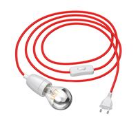 Cable textil de 3 m LEHA II interruptor de enchufe porcelana roja + lámpara LED