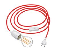 Cable textil de 3 m LEHA II interruptor de enchufe porcelana roja + lámpara LED