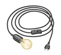 Cable textil LEHA con interruptor de enchufe y toma E27 negro 3 m in