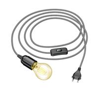 Cable textil LEHA con interruptor de enchufe y toma E27 negro/blanco 3 m in