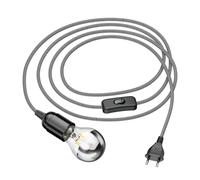 Cable textil LEHA con interruptor de enchufe y toma E27 negro/blanco 3 m in