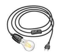 Cable textil LEHA II con interruptor de clavija y toma de porcelana E27 negro 3