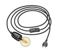 Cable textil LEHA II con interruptor de clavija y toma de porcelana E27 negro 3
