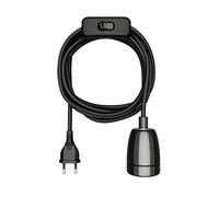 Cable textil LEHA II enchufe interruptor negro brillante 3 m porcelana zócalo