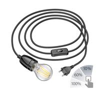 Cable textil LEHA II interruptor E27 casquillo porcelana negro 3m Lámpara LED