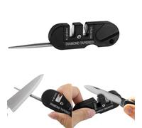 CABLEPELADO Afilador de cuchillo portátil, Afilador compacto de cuchillos, Afilador de cuchillos multiusos, ABS + hoja de acero de tungsteno + varilla de galvanoplastia + diamante, 4 en 1, Negro