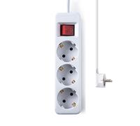 CABLEPELADO Base de Enchufe 3 Tomas, Regleta alargador de 3 enchufes, Enchufes con Interruptor de Encendido, Soporta hasta 3680W, Protección Infantil, Cable de 1.50 Metros, 3 Tomas de Enchufe White