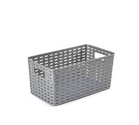 CABLEPELADO Cesta de Almacenamiento Organizador | Cesta de Almacenaje Multiuso | Caja Organizadora | Cesta de baño | 13 cm Altura x 28 cm Largo x 15 cm Ancho | Capacidad 5 litros | Rattan | Gris