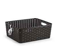 CABLEPELADO Cesta de Almacenamiento Organizador, Cesta de Almacenaje Multiuso, Caja Organizadora, Cesta de baño, 37.5 cm largo x 13.5 cm alto x 30 cm fondo, Capacidad 12 litros, Rattan, wengué